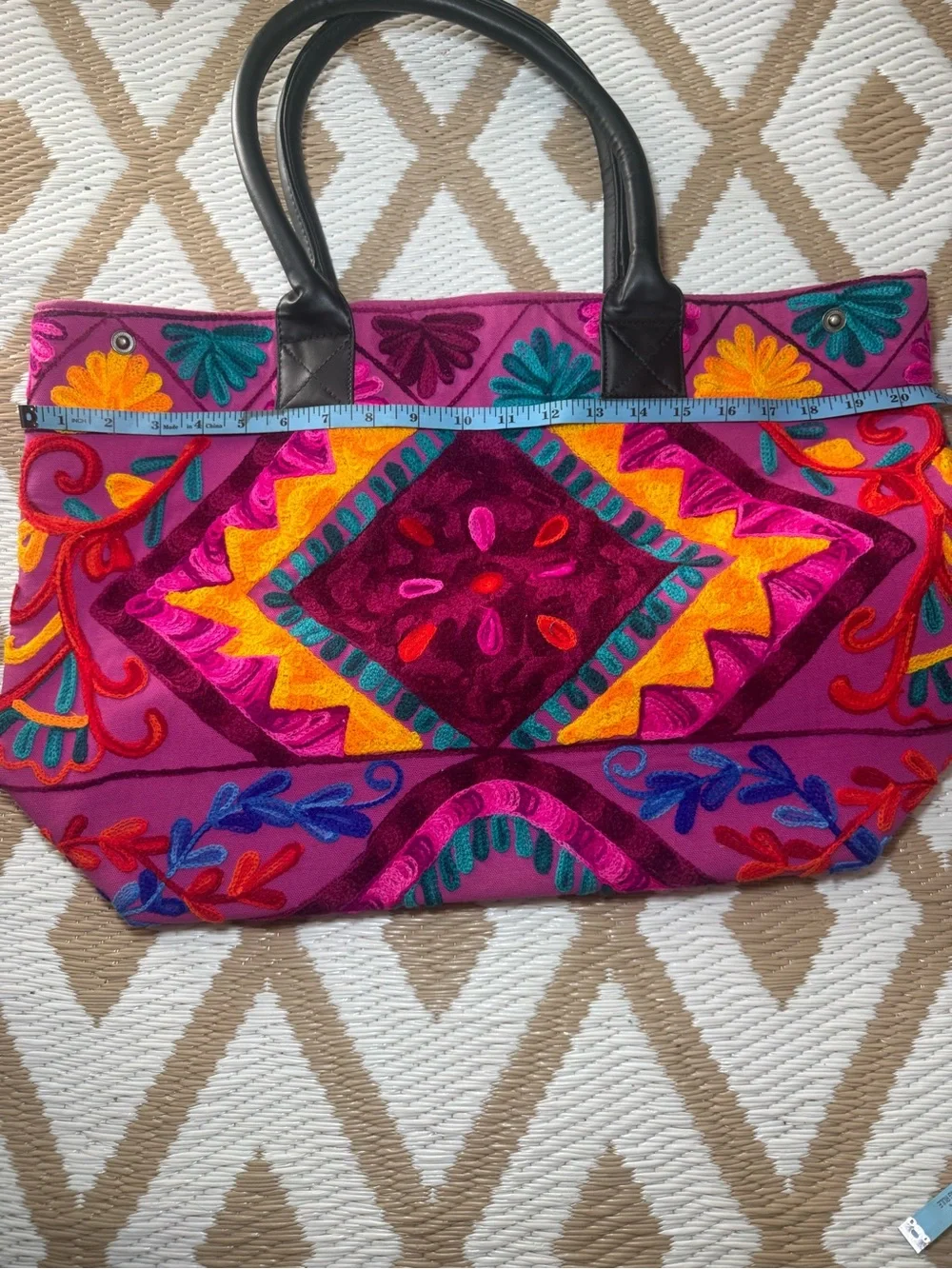 Indian Embroidered Tote Bag • Pink Multicolor • Boho